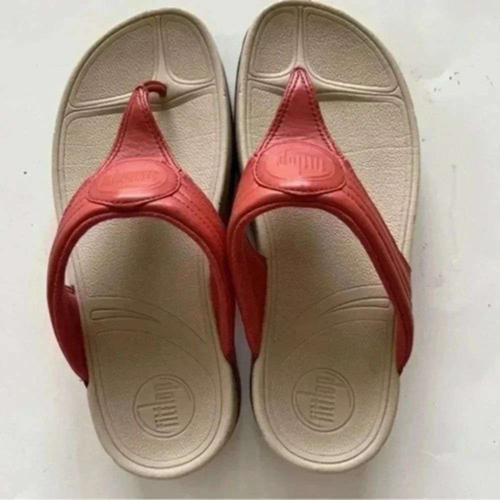 FITFLOP Walkstar 3 Womens US 7 Leather Toepost Sandals Mineral Red STYLE…